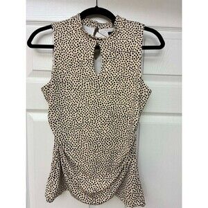 White House Black Market Sleeveless Polka Dot Blouse S Keyhole Neck